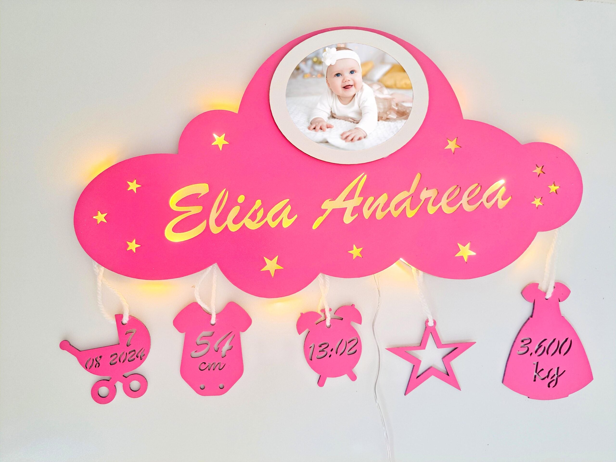 Lampă de veghe personalizată – model norisor cu LED și fotografie