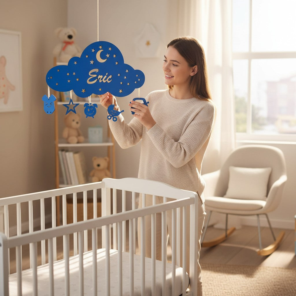 Lampă de veghe personalizată – model norisor cu LED și date naștere