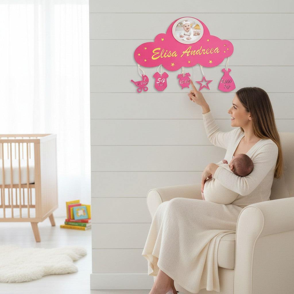 Lampă de veghe personalizată – model norisor cu LED și fotografie