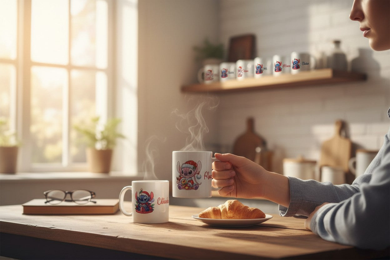 Cană personalizată de Crăciun cu poză, mesaj și personaj – cadoul ideal de sărbători