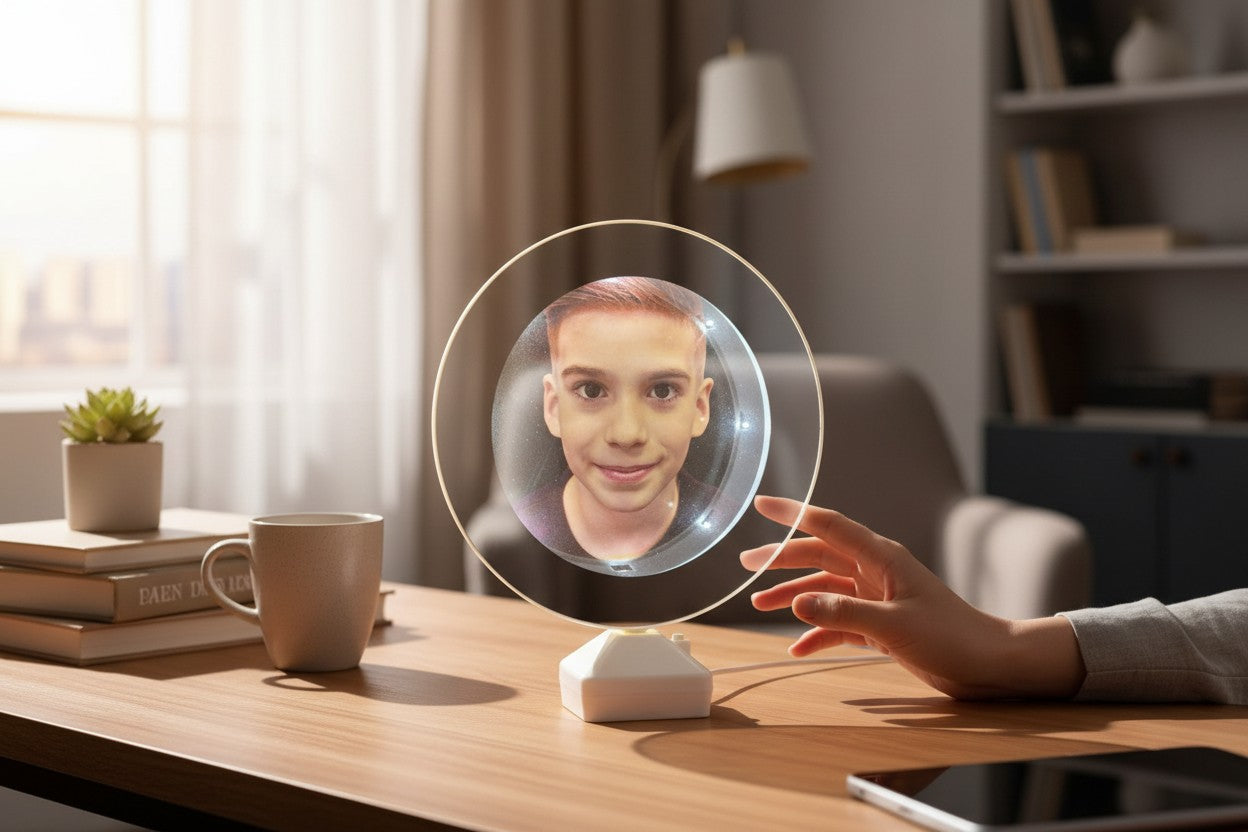 Oglindă magică rotundă cu LED – imagine personalizabilă